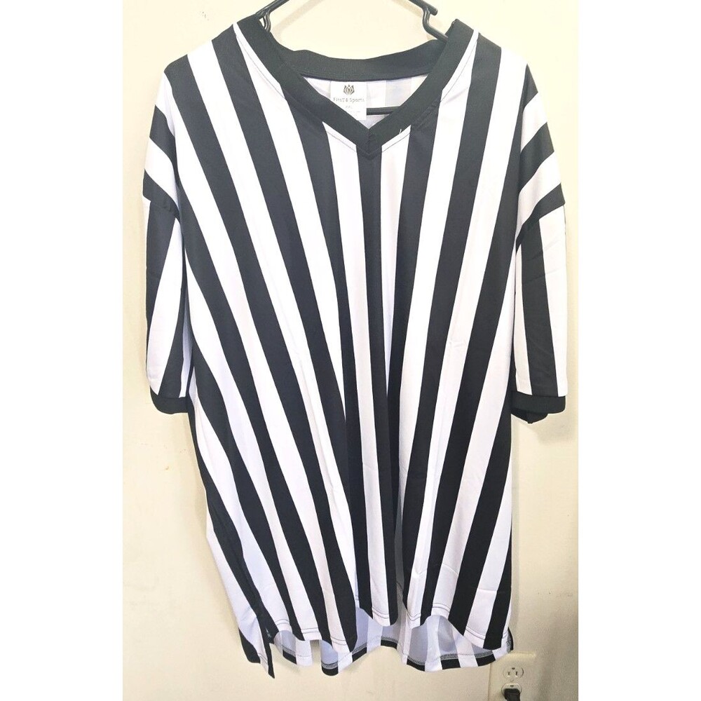 FitsT4 Men’s Referee Shirt XXL Black White Striped Short Sleeve Sports Official